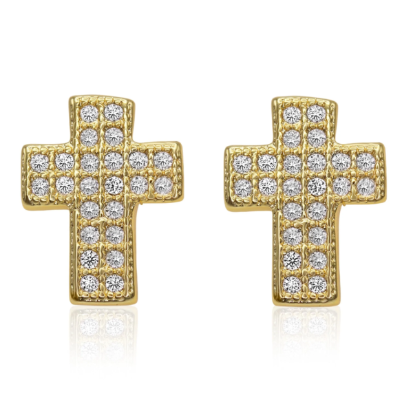 Cross Stud 14K Gold Plated Cubic Zirconia Earrings Ear Piercing Fashion Jewelry Men Women